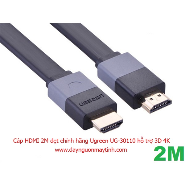 Cáp HDMI 2M dẹt chính hãng Ugreen UG-30110 hỗ trợ 3D 4K