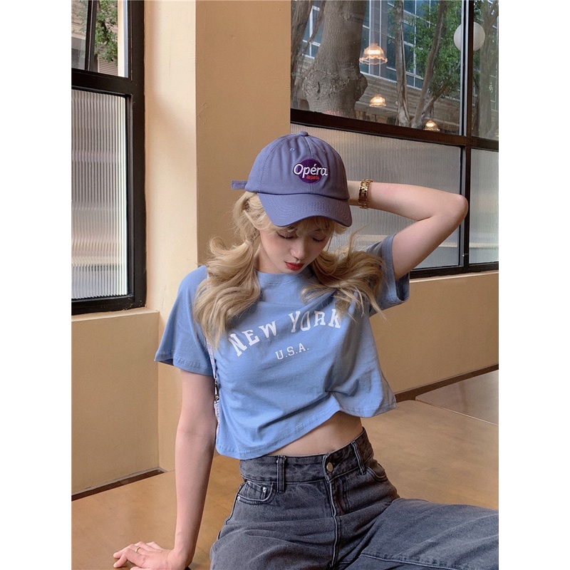 Áo Croptop Ngắn Tay In Chữ Phong Cách Retro Cá Tính Cho Nữ