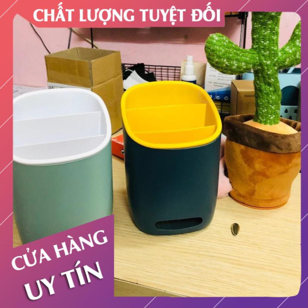 [Loại 1 - đủ màu] Ống đũa, hộp đựng đũa thìa, hộp đựng đũa muỗng 3 ngăn có khe thoát nước chống ẩm mốc  - LanChiMart