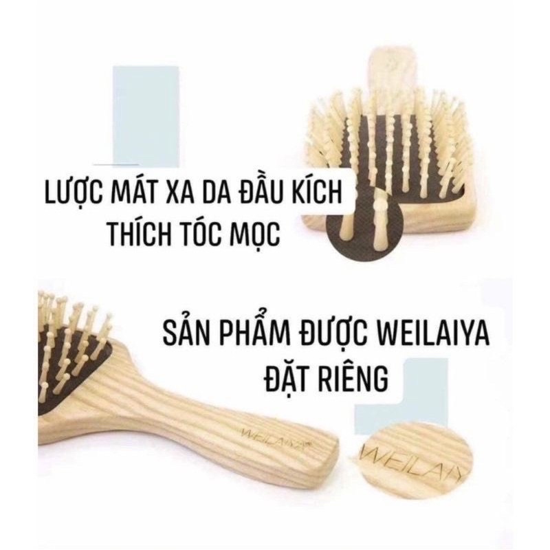 Lược gỗ massage da đầu Weilaiya giúp tuần hoàn máu, Giúp giảm rụng, kích mọc tóc