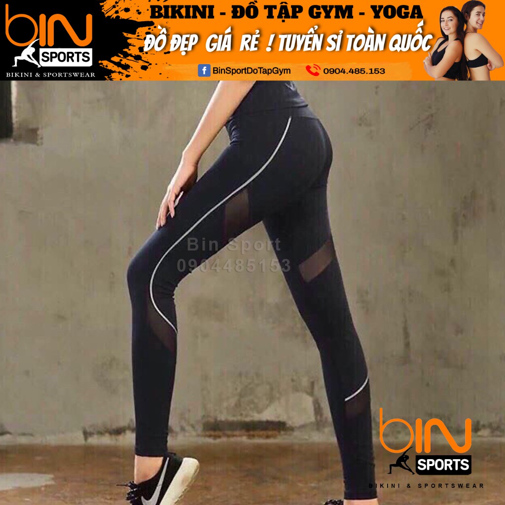 Quần Dài Tập Gym Nữ- Quần Dài Phối Lưới Viền Trắng Bin Sport Q074