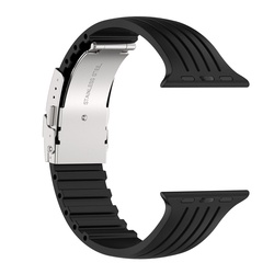 Dây Đeo Đồng Hồ Bằng Silicone Khóa Kim Loại 44mm 40mm 42mm 38mm Cho iWatch 1 2 3 4 5 6 7 se