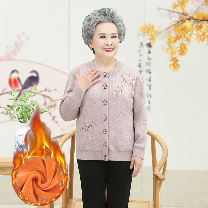 Áo Len Lót Lông Cài Cúc Hoa Thêu Trung Niên