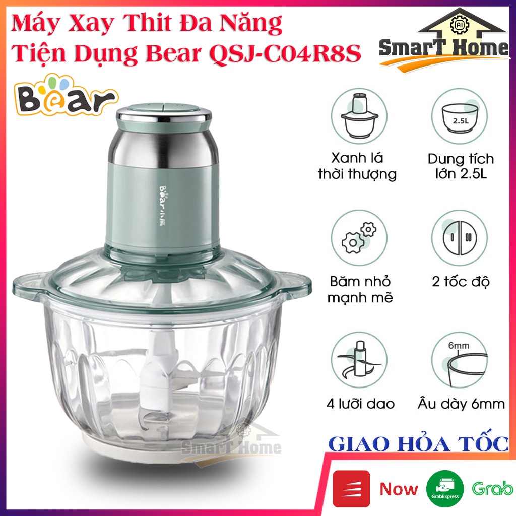 Máy Xay Thịt BEAR Chính Hãng QSJ-C04R8S - Máy Say Đa Năng Công Suất 350W Dung Tích Cối Thủy Tinh 2.5L - Bản Quốc Tế