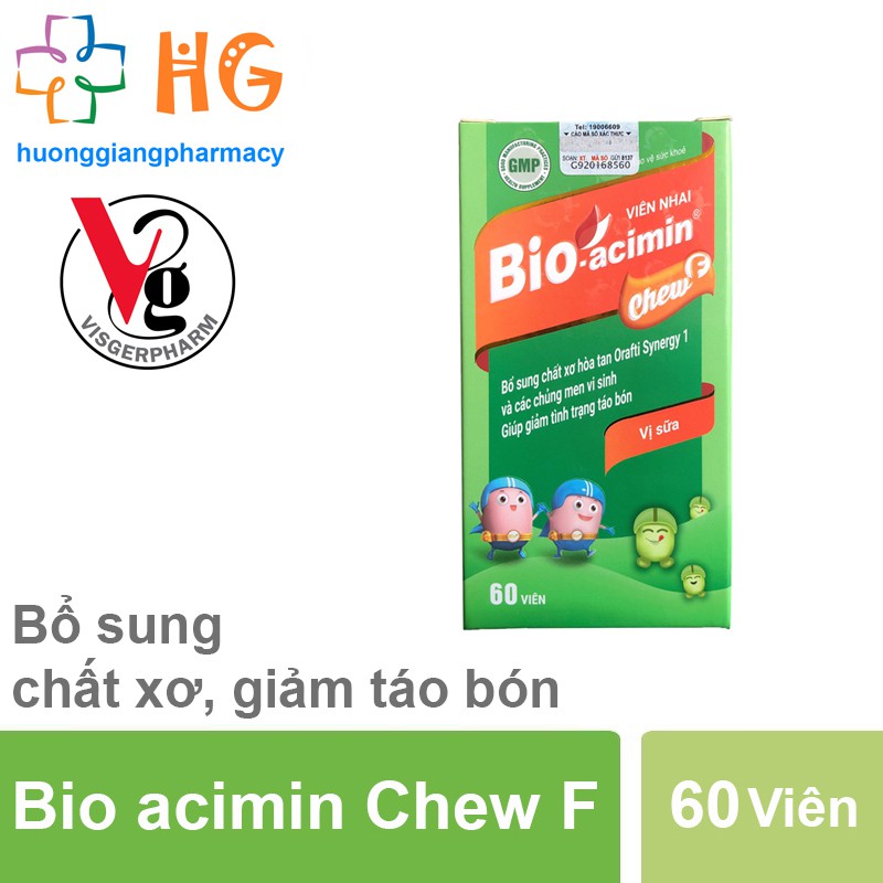 Bio-acimin Chew F – Viên nhai bổ sung chất xơ và men vi sinh (Lọ 60 viên)