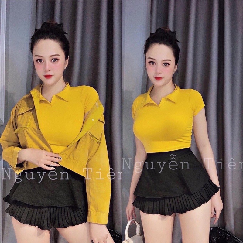 Áo croptop ôm body cổ bẻ trơn cực xinh , chát thun bozip mềm mịn