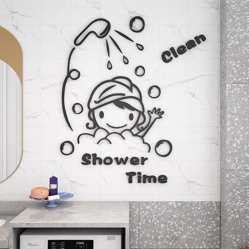 Tranh dán tường mica snoopy tắm trang trí phòng tắm, bể bơi