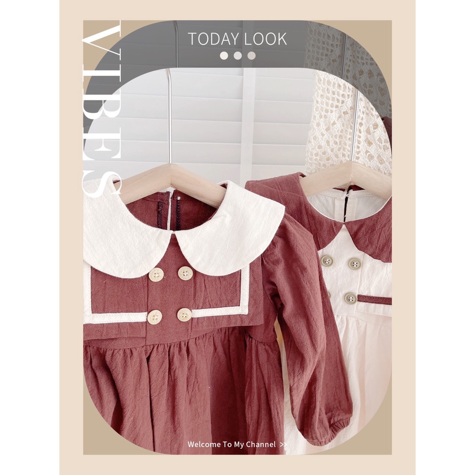 VÁY THU DÀI TAY CỔ SEN ,4 CÚC NGỰC CHẤT THÔ MỀM CHO BÉ GÁI 1-5 TUỔI (MÃ PL0123)