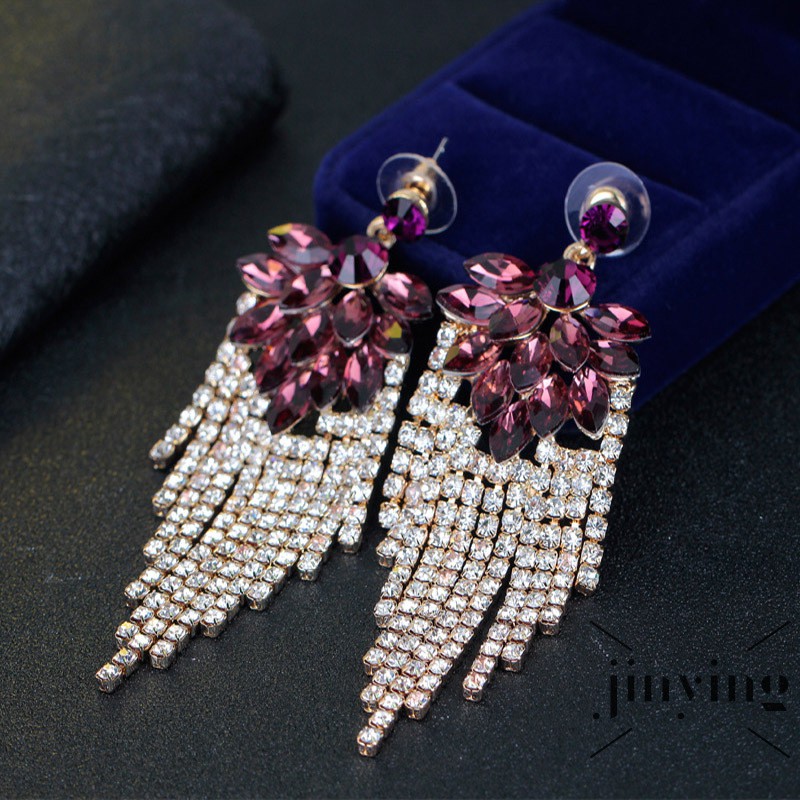 GETNOIVAS Bông tai chùm tua rua đính đá sáng bóng thời trang