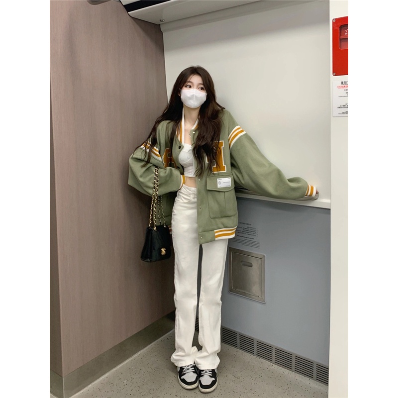 Áo Khoác Bóng Chày Dáng Rộng Phong Cách Harajuku retro Cho Nữ