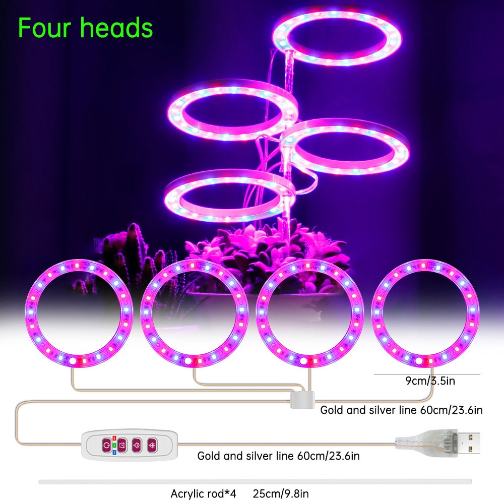 Đèn LED Trồng Cây Trong Nhà Hình Tròn 5V USB Toàn Diện