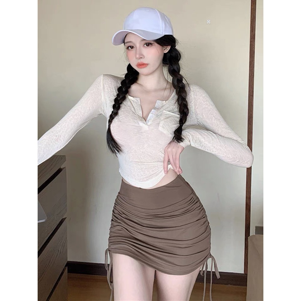 Chân váy dây rút cạp cao sexy