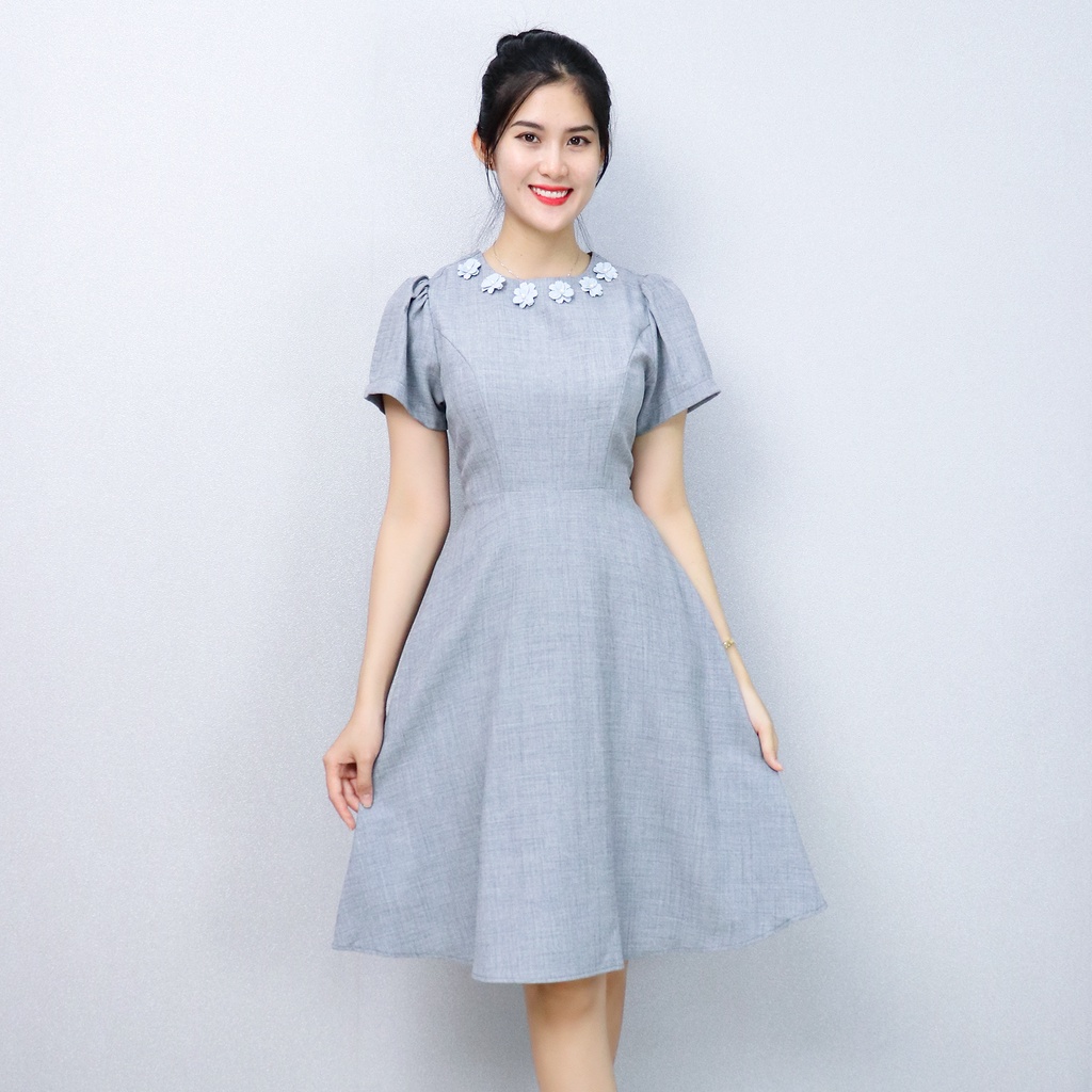 Đầm Xòe Công Sở Sang Trọng Bigsize AMYRA , Thiết Kế Dáng Xòe Đính Hoa Có Túi Cao Cấp Phù Hợp Đi Làm Đi Tiệc DA172