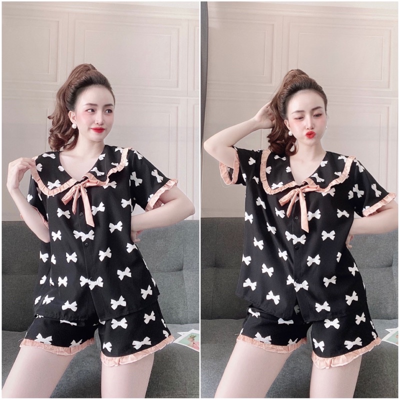 Đồ bộ nữ bigsize lụa nhật hoạ tiết cao cấp, Đồ mặc nhà pijama chất lụa form rộng