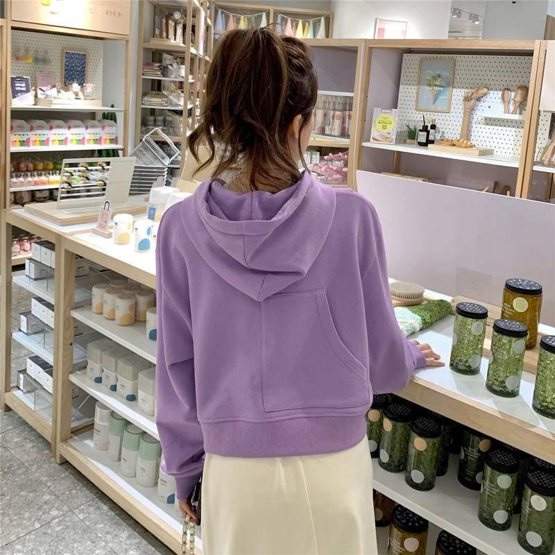 Áo hoodie dáng rộng phối dây rút thời trang thu đông phong cách Hàn Quốc cho nữ