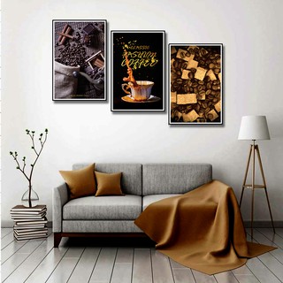 Tranh treo tường  - Hương cà phê GC165- Vải canvas kim tuyến -Công nghệ in UV-  Khung viền composite