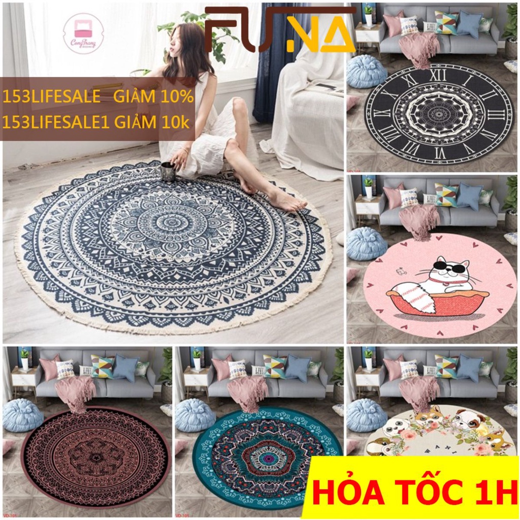 𝐓𝐡𝐚̉𝐦 Trải Sàn 𝐁𝐚𝐥𝐢 hình tròn Trải Sàn Trang Trí Cao Cấp  - Thảm Lì Bali  Hàng Đẹp ( Mặt Sau đế cao su Chống Trơn Trượt)