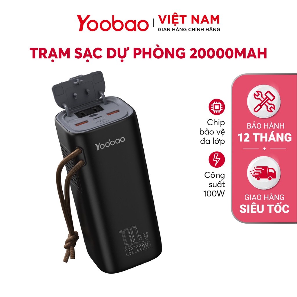 Trạm sạc dự phòng Yoobao EN100 dung lượng 20000mAh Tích hợp đèn pin 20000mah PD45W 220V/100W - Hàng chính hãng