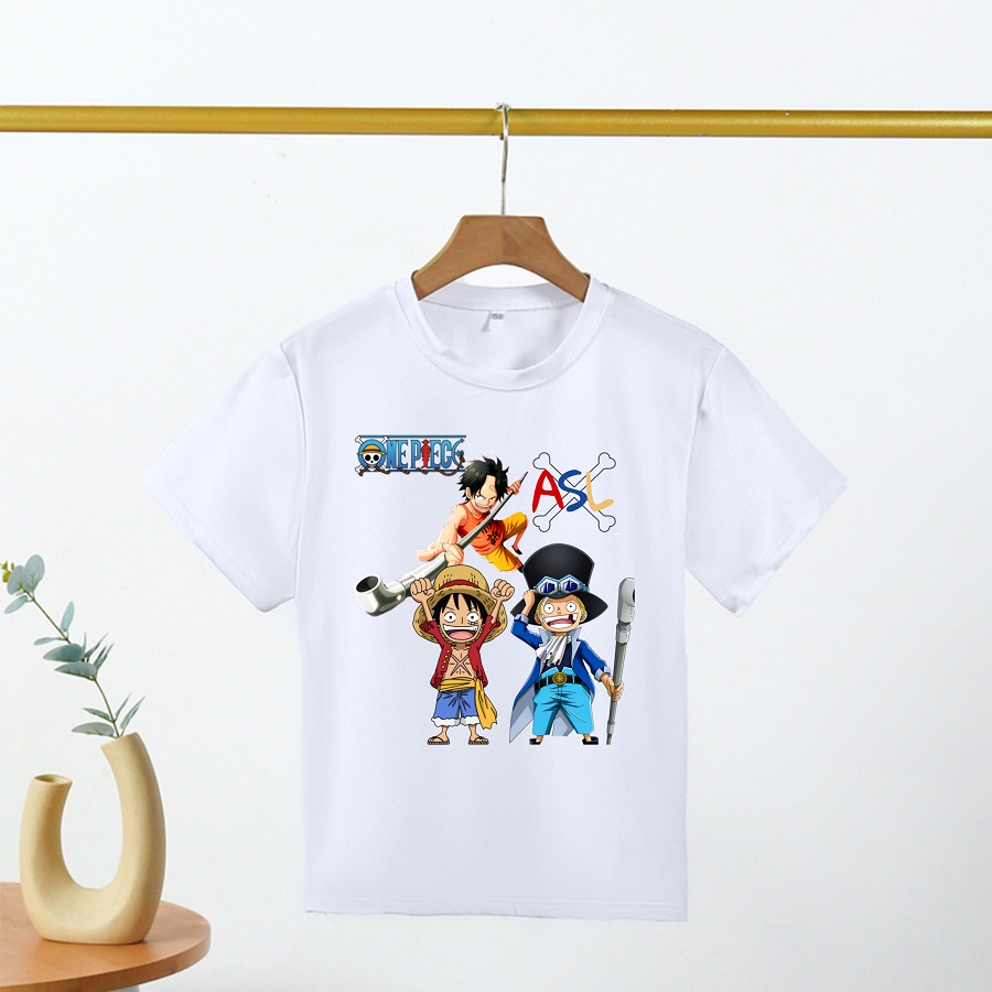 Áo thun cho bé trai in hình vua hải tặc one piece ace luffy sabo cực hot