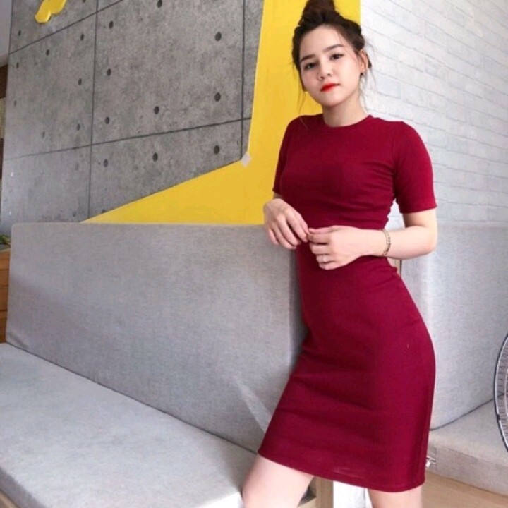 váy ôm váy body cổ tròn xẻ sau | BigBuy360 - bigbuy360.vn