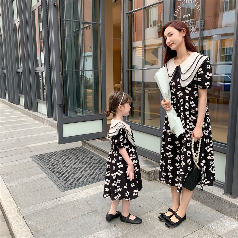 Đầm Cotton Cổ Búp Bê Thời Trang Mùa Hè Cho Mẹ Và Bé 0-24 Tháng Tuổi