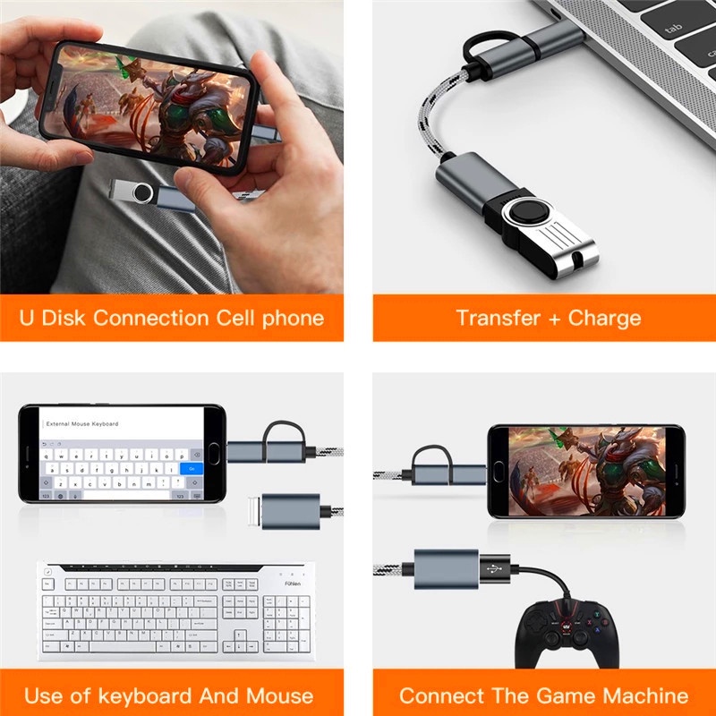 Dây cáp chuyển đổi OTG 2 trong 1 cổng USB 3.1 Type-C và Micro USB sang USB 3.0 cho điện thoại máy tính bảng