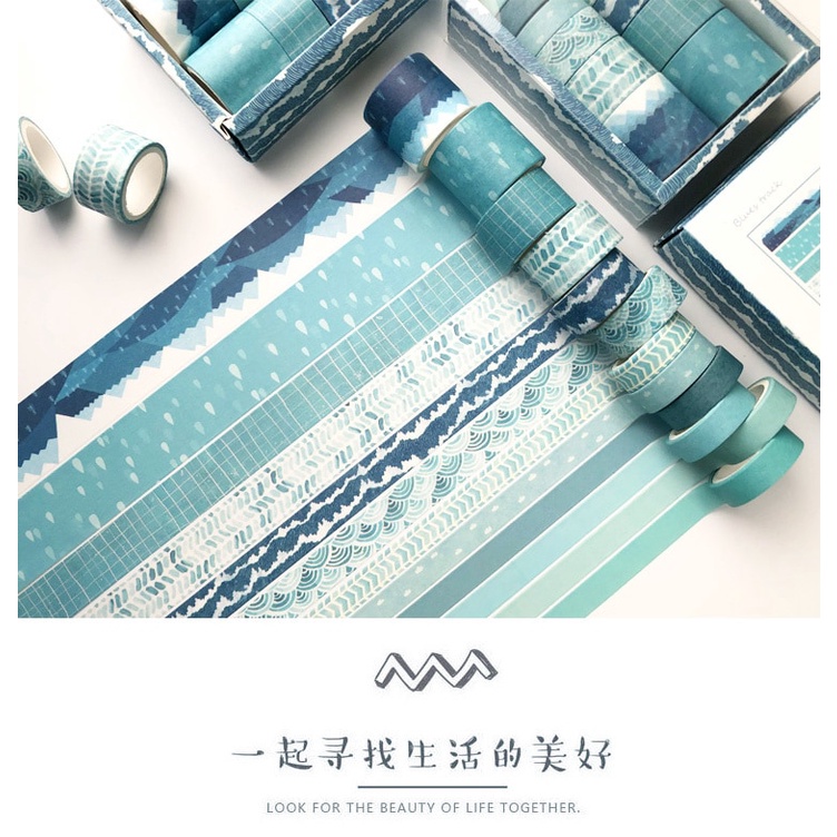 12 Cuộn băng keo washi 300cm dễ thương dùng trang trí sổ tay