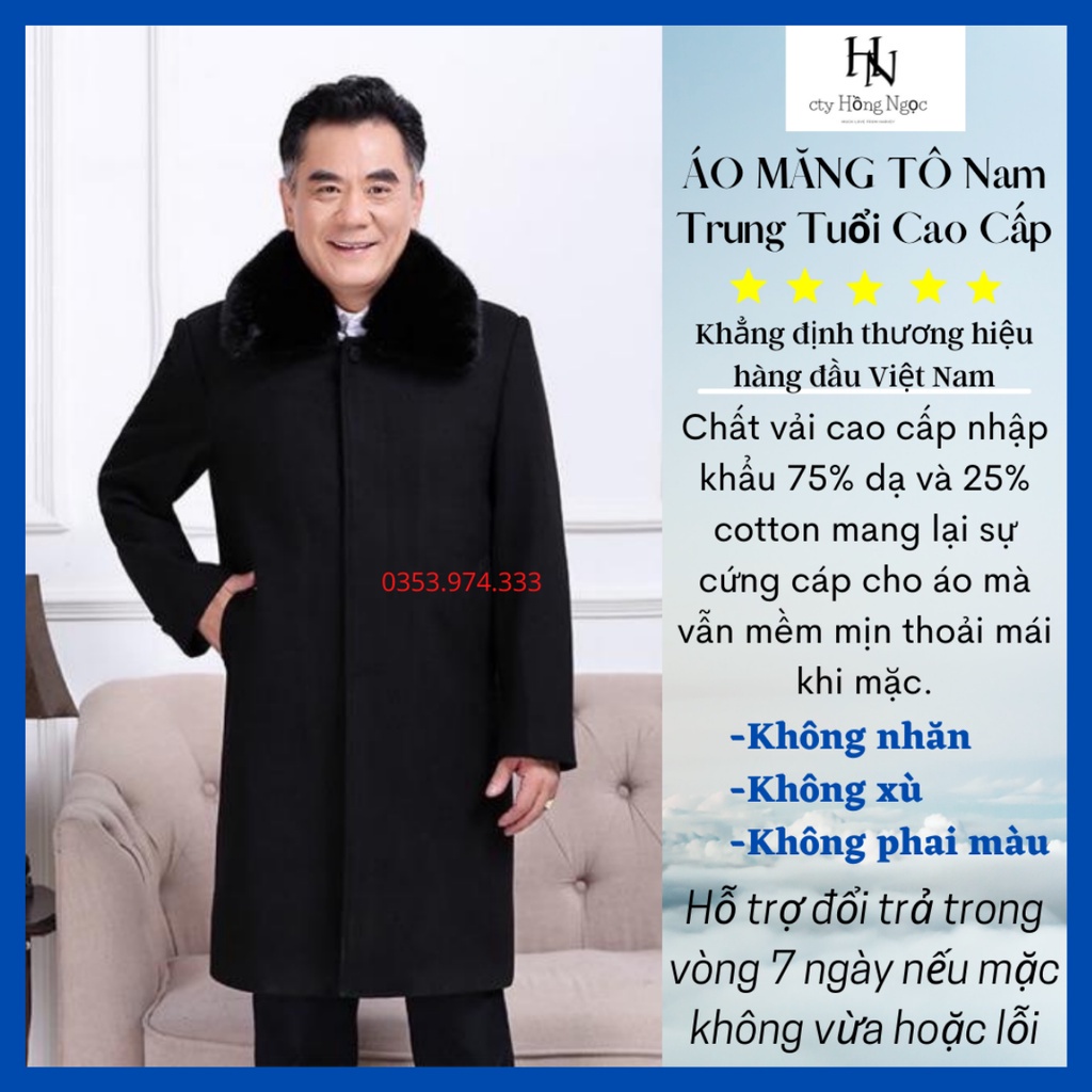 ۩☁Áo măng tô nam trung niên dạ lông cừu nhập khẩu hàn quốc cao cấp Mới