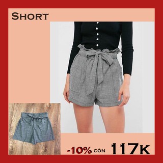 Quần short nữ lưng thun chất vải kaki thắt eo xám