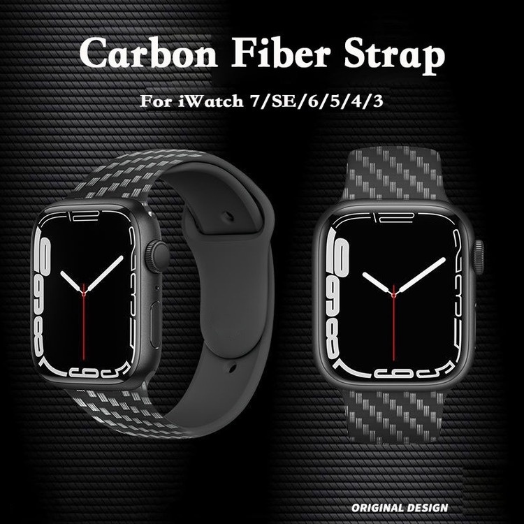Dây Đeo Đồng Hồ Bằng Silicon Họa Tiết Sợi Carbon 44mm 40mm 45mm 41mm 38mm 42mm Cho iWatch Series 7 6 5 4 3 SE