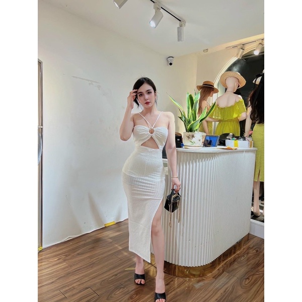 Đầm Body Dây Khoen Ngực Khoét Eo Đan Xẻ Tà
