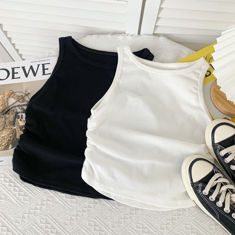 Áo croptop sát nách cổ tròn form ôm ALALA Áo ba lỗ dáng ngắn co giãn nhún điệu phong cách Hàn