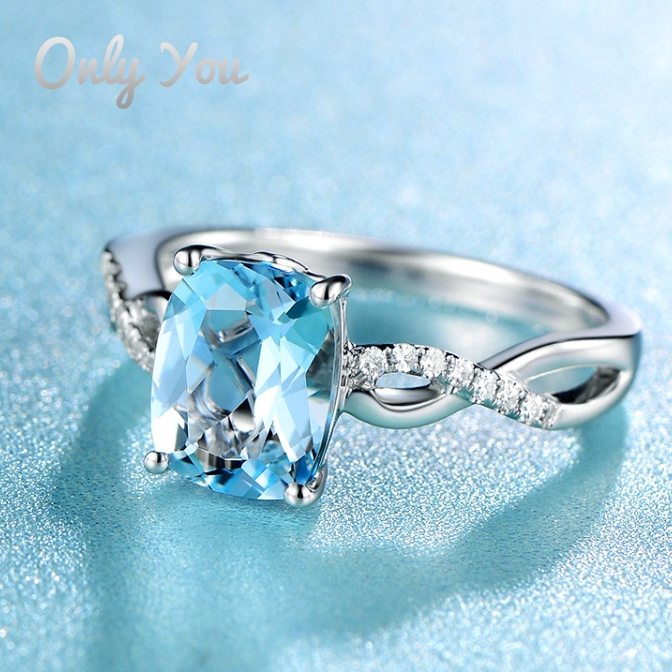 Nhẫn Mạ Bạch Kim 18K Đính Đá Topaz Aquamarine