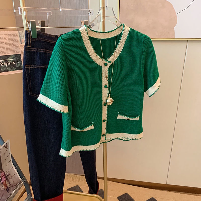 Áo Cardigan Tay Ngắn Màu Xanh Lá Thiết Kế Thanh Lịch Cho Nữ  tao bao