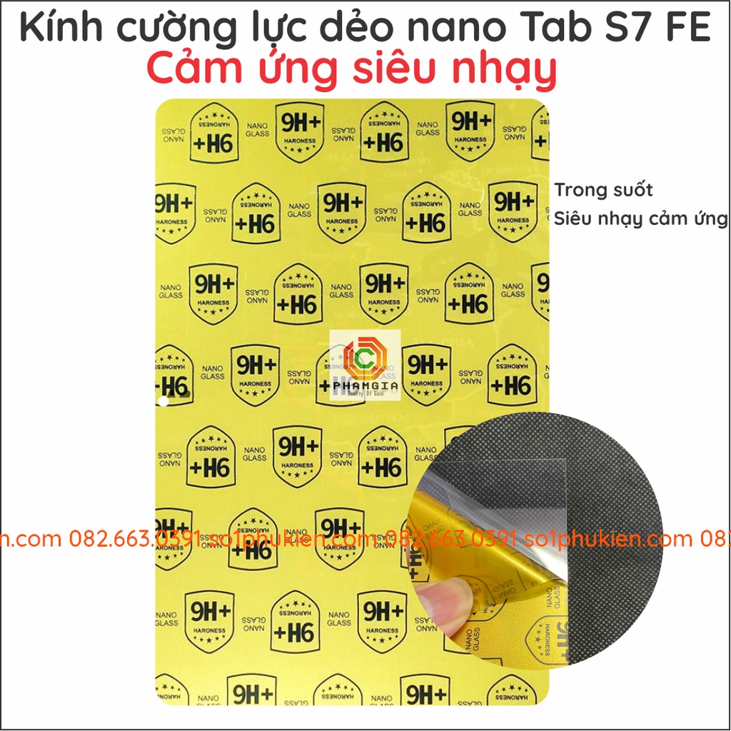 Dán cường lực Samsung Tab S7 FE dẻo nano trong suốt, siêu bền, độ cường lực 9H+