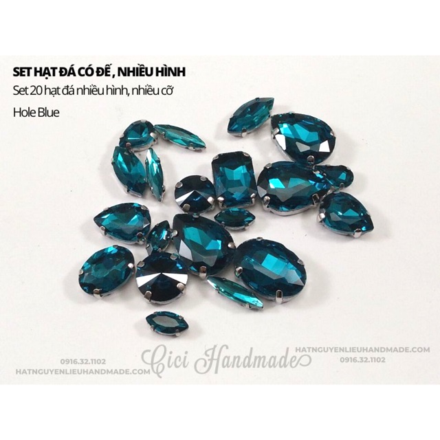Set 20 hạt đá đế có lỗ khâu, nhiều hình, nhiều cỡ Cici Handmade chuyên hạt đá hạt cườm hạt trang sức