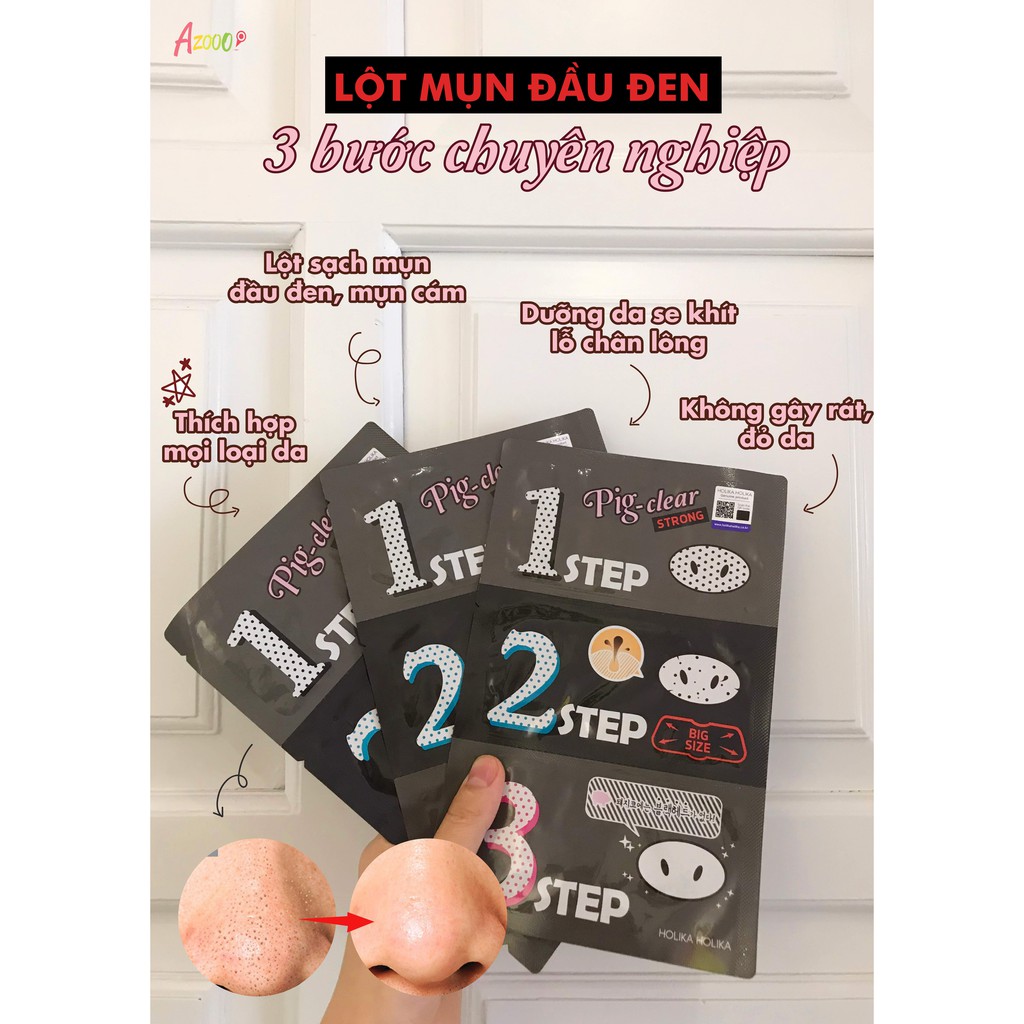 Miếng dán lột mụn đầu đen 3 bước Hàn Quốc Holika Holika Pig Nose Strong siêu sạch làm dịu da kháng khuẩn 3g