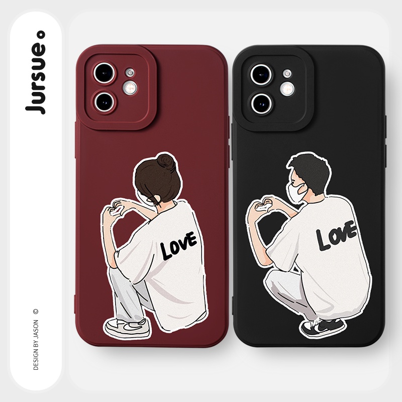 Ốp lưng JURSUE hoạt hình cặp đôi dễ thương đẹp đen Cho iPhone 14 13 12 11 Pro Max SE 2020 X XR XS 8 7 ip 6S 6 Plus Y2261