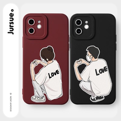 Ốp lưng JURSUE hoạt hình cặp đôi dễ thương đẹp đen Cho iPhone 17 16 15 14 13 12 11 Pro Max SE 2020 X XR XS ip 8 7 Plus Y2261