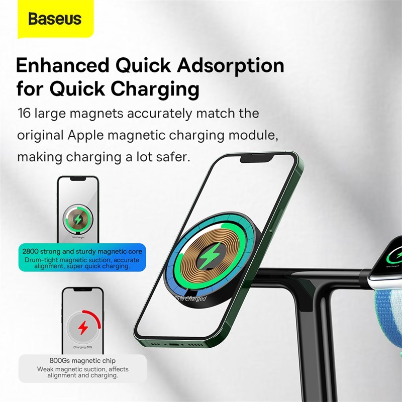 Đế sạc không dây từ tính thông minh Baseus Swan 3-in-1 Wireless Magnetic Charging Bracket 20W Universal version