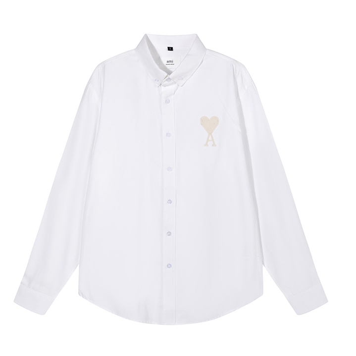 Áo Sơ Mi Oxford Tay Dài Thêu Hình Trái Tim Màu Đỏ Phong Cách Paris Mới Cho Cặp Đôi