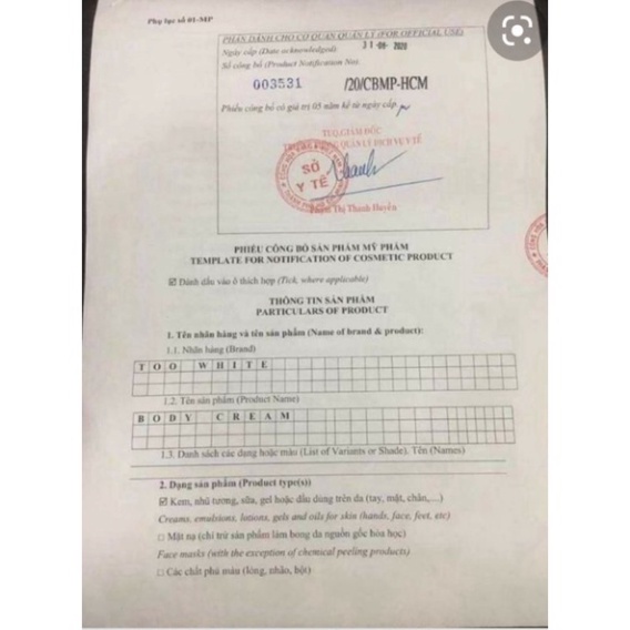 Kem Body TOO WHITE - BE.O.VI của ca sỉ Thu Thuỷ