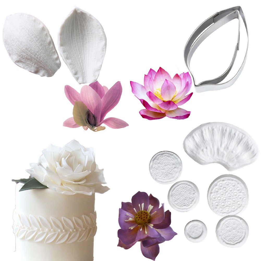 Kalaien Khuôn silicone Tạo Hình Lá Sen Trang Trí Bánh
