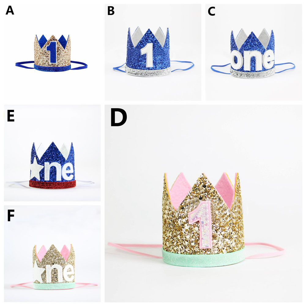 Mũ Sinh Nhật Hình Vương Miện Đính Kim Tuyến Lấp Lánh Cho Bé 1 Tuổi