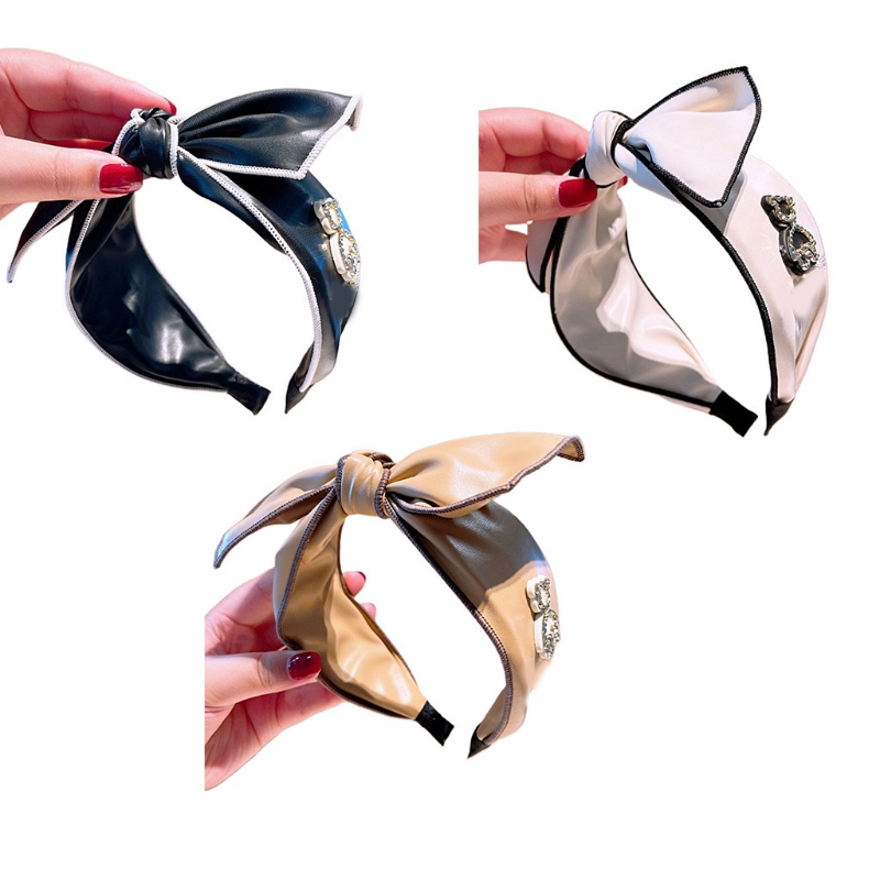 Băng Đô Thắt Nơ Bằng PU Đính Đá Phong Cách Vintage Dành Cho Gấu