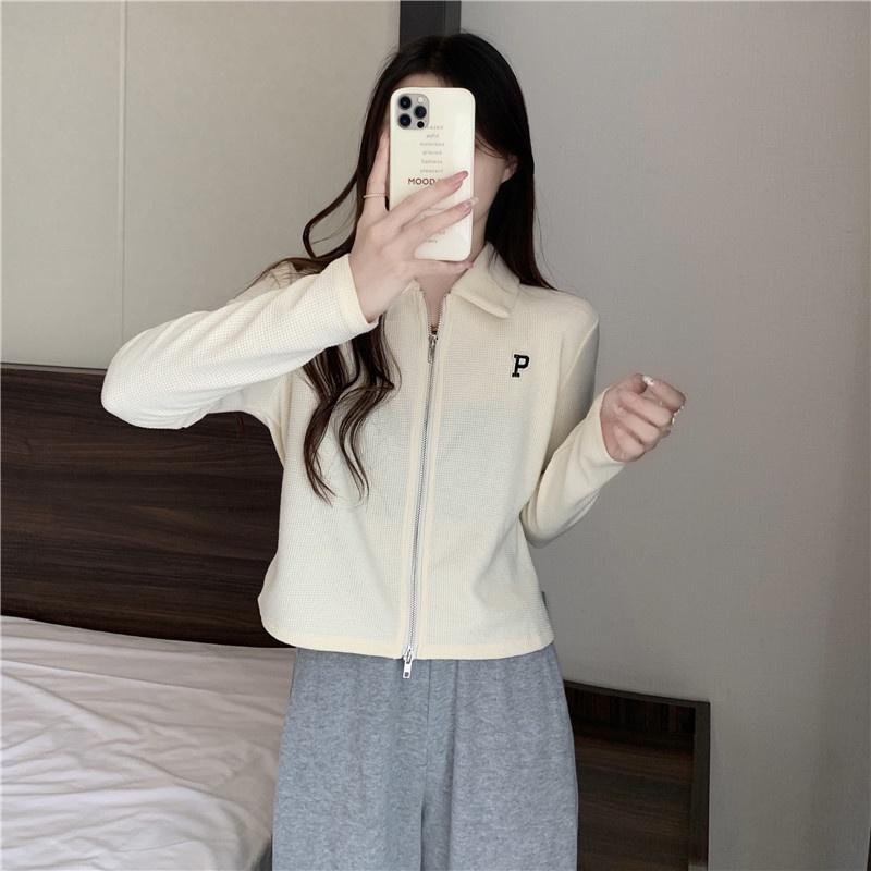 Áo kiểu SUXI cổ polo tay dài ôm dáng màu trơn thời trang cho nữ