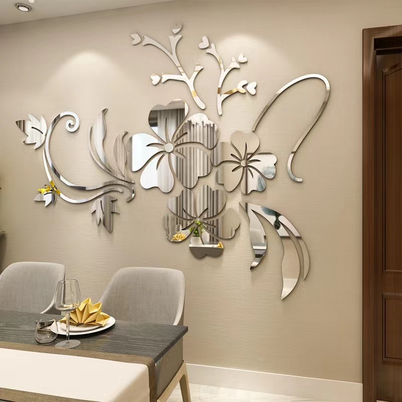 Sticker Dán Tường Bằng Acrylic Mặt Gương Acrylic Họa Tiết Hoa 3d Sáng Tạo Trang Trí Phòng Khách / Ghế Sofa / Phông Nền