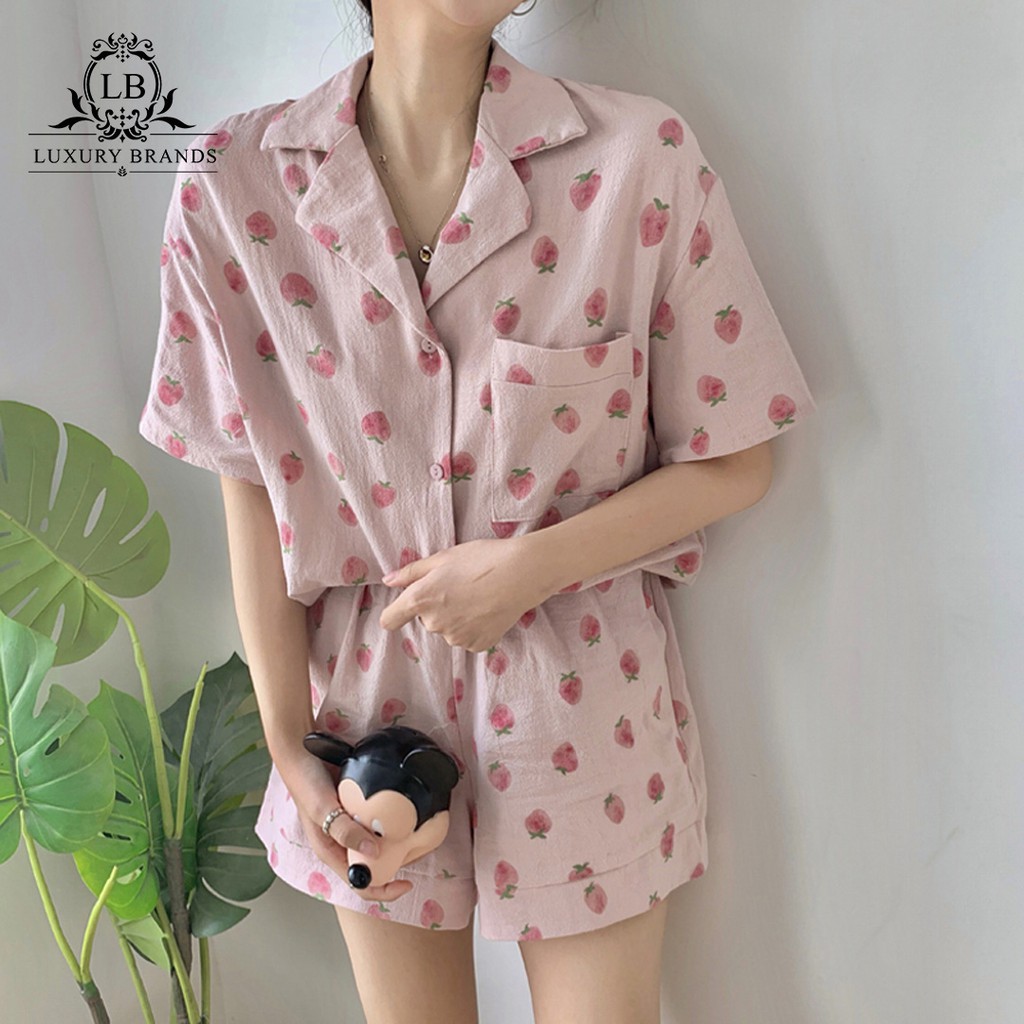 [SẴN] Bộ set ngủ pijama ngắn tay chất đẹp hình dâu tây