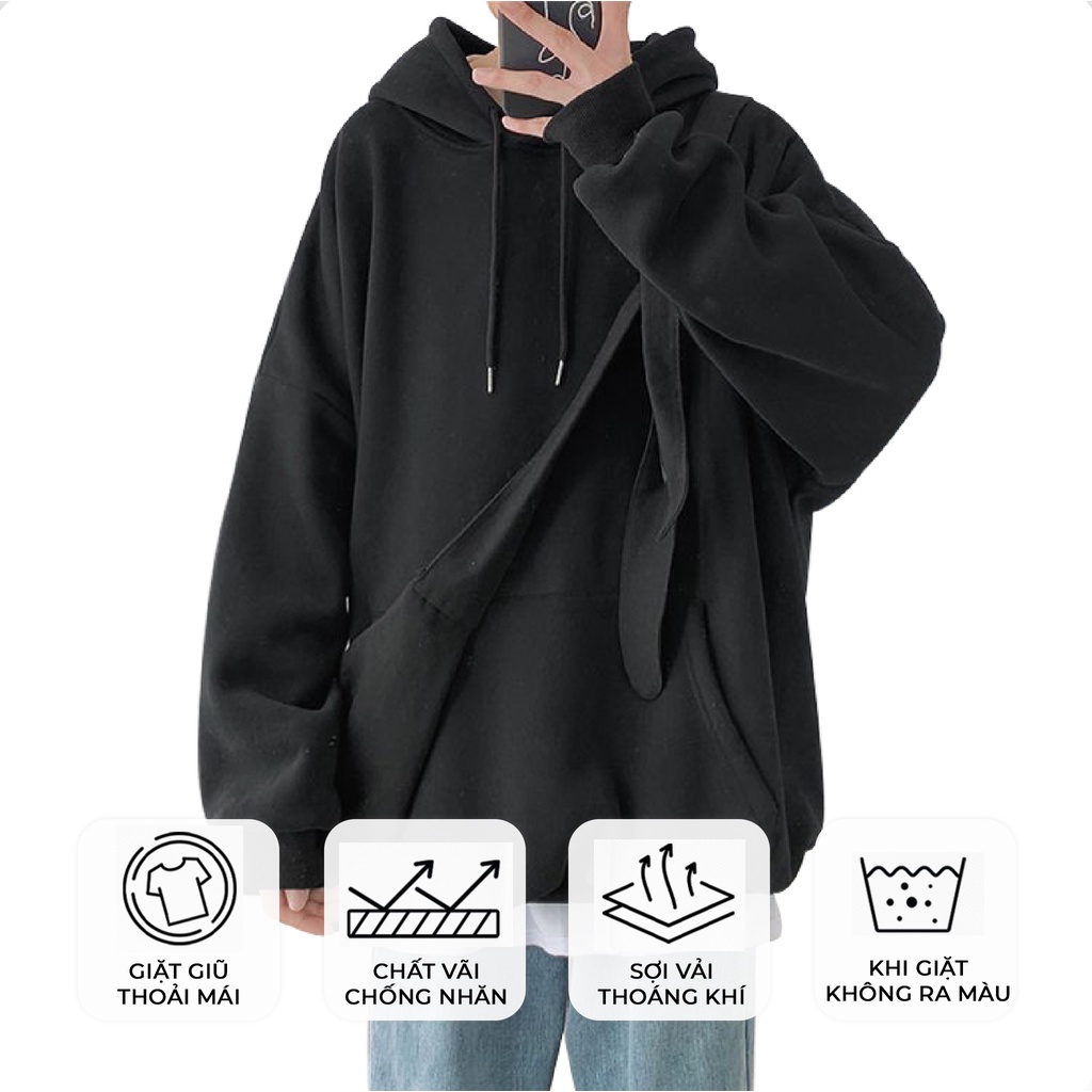 Áo HOODIE KSM Nam Nữ Đen Trơn BASIS Vải Nỉ Phom Rộng UNISEX đến 90kg HD910