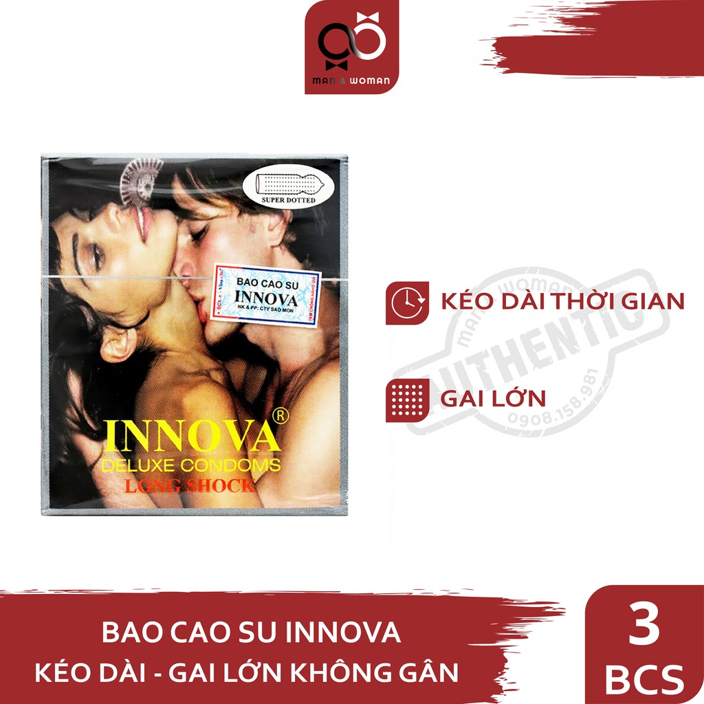 Bao cao su Innova Đen Gân Gai Kéo dài thời gian Hộp 3 cái CON031